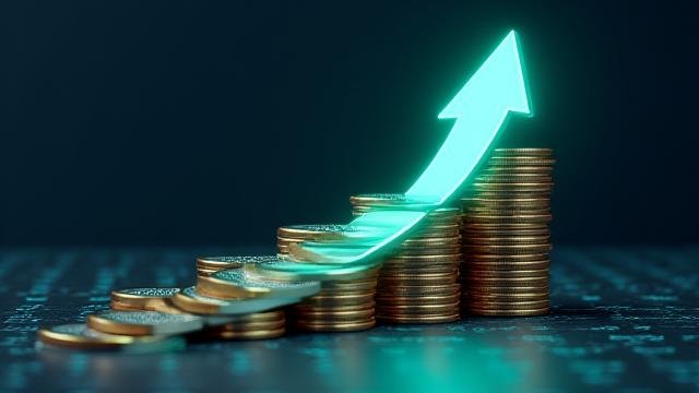 Stylized cryptocurrency coins with a decreasing arrow, representing deflationary trends.