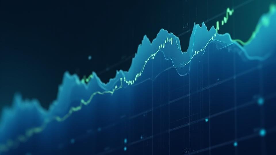 Animated chart showing a cryptocurrency price line with a branching, future predicted path in a different color, illustrating predictive analytics.