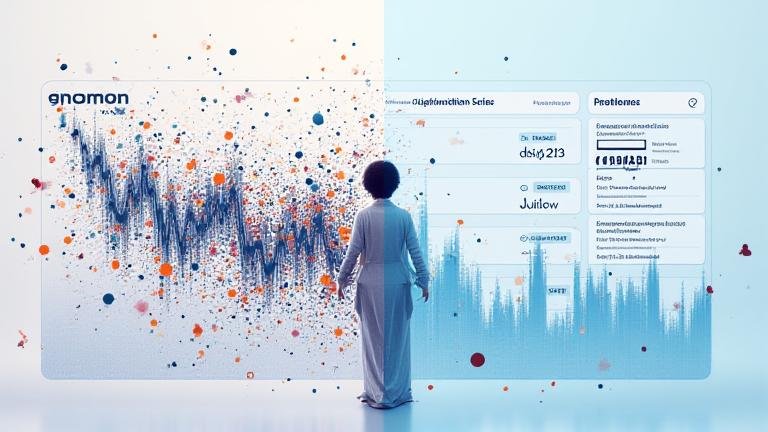 Split-screen visual: one side shows a chaotic, confusing cryptocurrency chart with many intersecting lines and unclear trends, labeled 'Chaos'. The other side shows a clean, organized Sonic Labs dashboard with clear prediction scores and trends, labeled 'Clarity'.